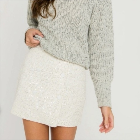 English Factory Mini Skirt White Sequin Embellished Tweed Women’s Size Medium - Picture 6 of 6
